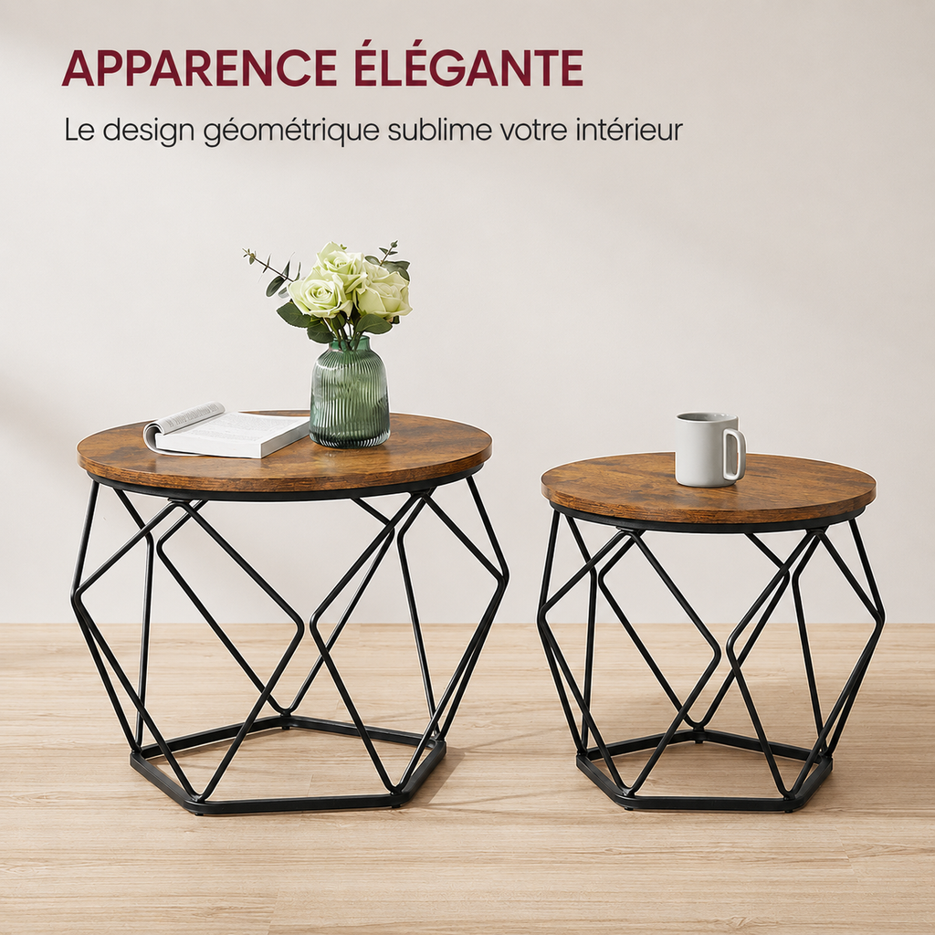 Table Basse Gigogne Loftéria™ | Effet Bois Rustique & Structure Métal Noir