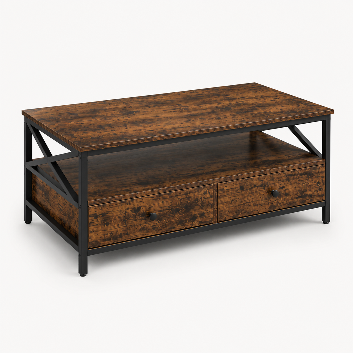 Table Basse Bravena™ | Bois Rustique & Structure Métal Noir