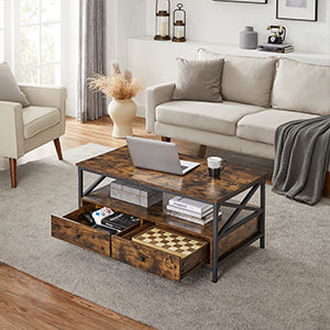 Table Basse Bravena™ | Bois Rustique & Structure Métal Noir