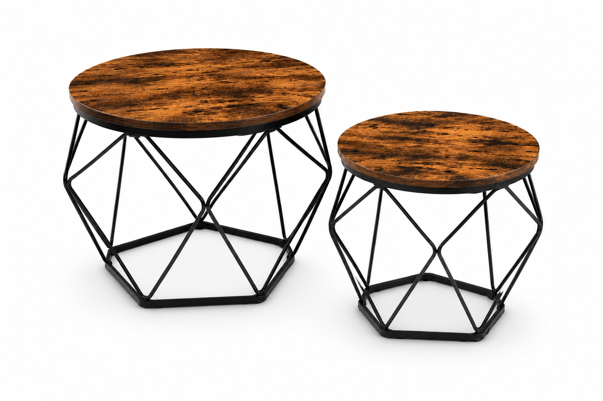 Table Basse Gigogne Loftéria™ | Effet Bois Rustique & Structure Métal Noir