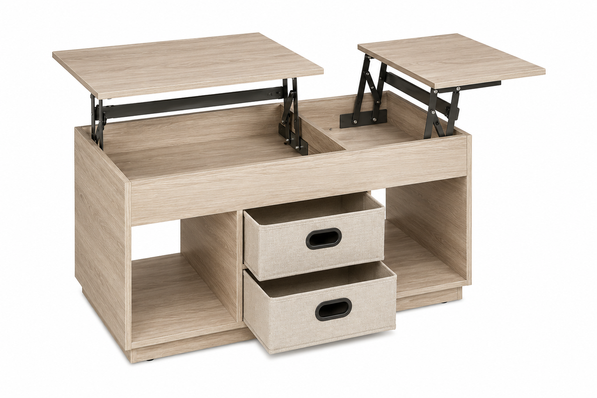 Table Basse Relevable Sylvena™ | Avoine & Double Plateau