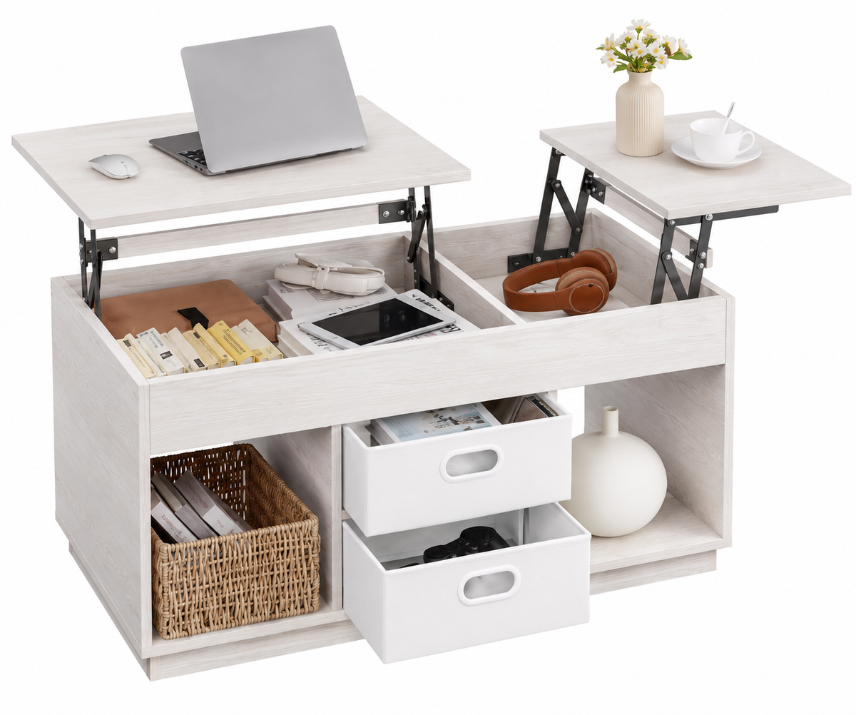Table Basse Relevable Sylvena™ | Avoine & Double Plateau