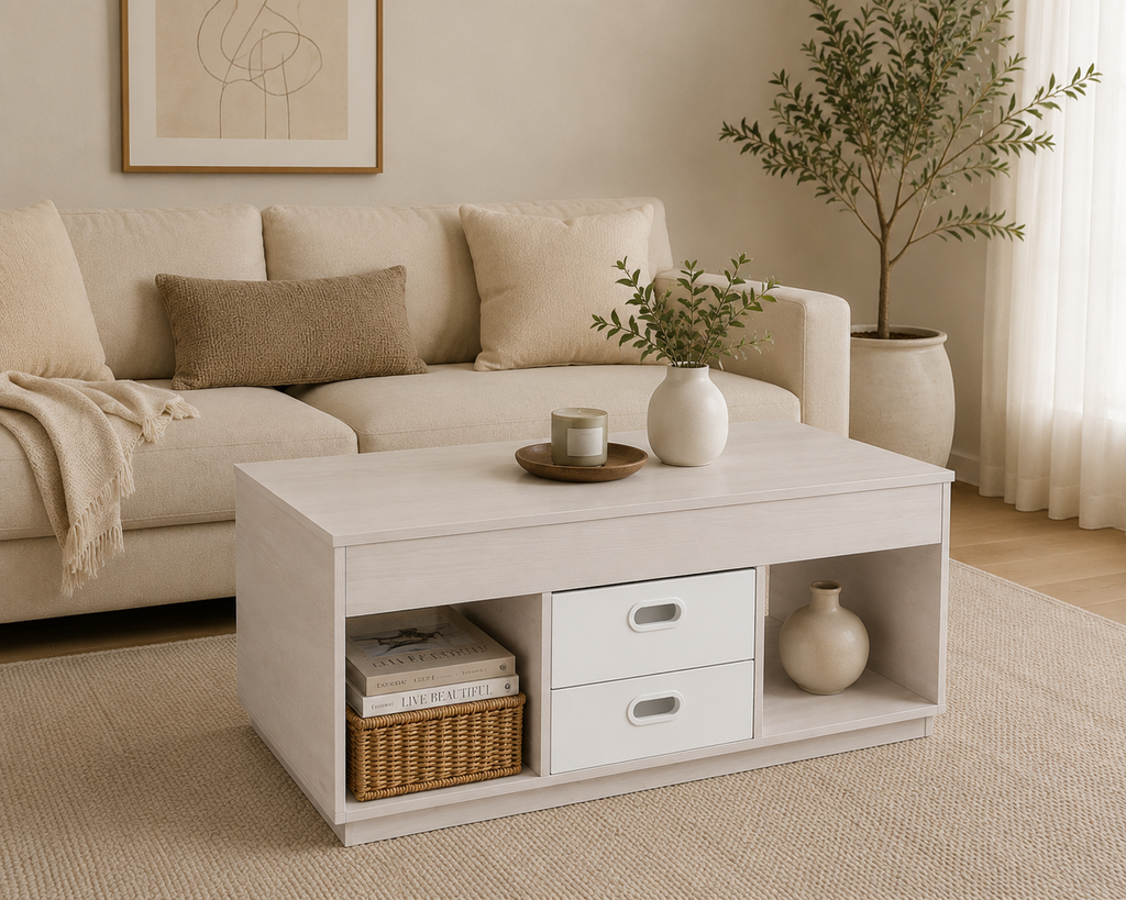 Table Basse Relevable Sylvena™ | Avoine & Double Plateau