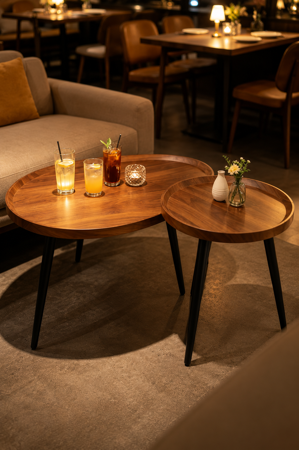 Tables Basses Gigognes Norevia™ | Effet Noyer et Structure Noir