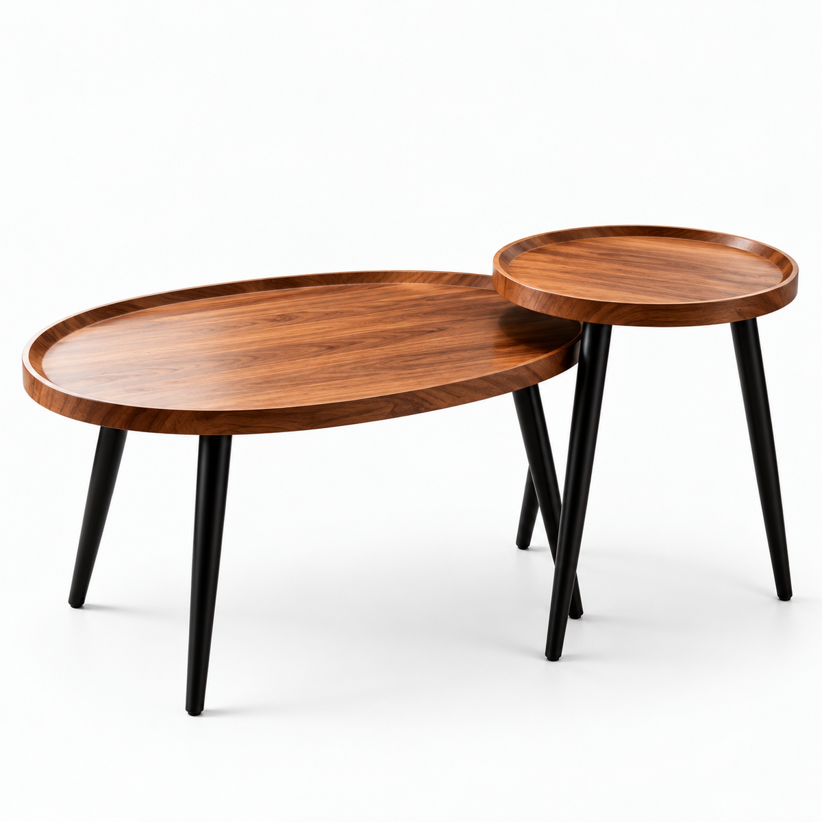Tables Basses Gigognes Norevia™ | Effet Noyer et Structure Noir