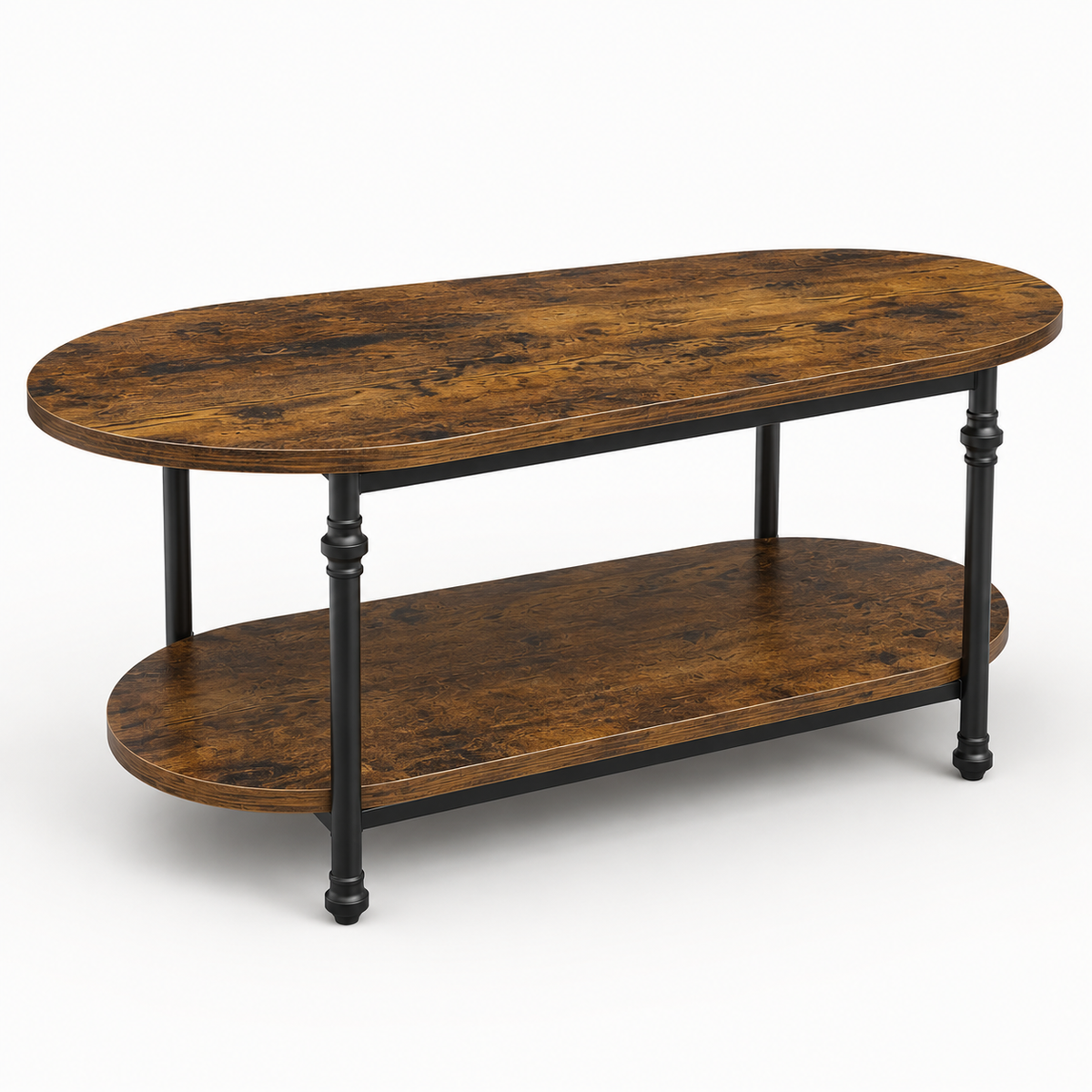 Table Basse Ovale Valdora™ | Double Plateau & Effet Bois Rustique