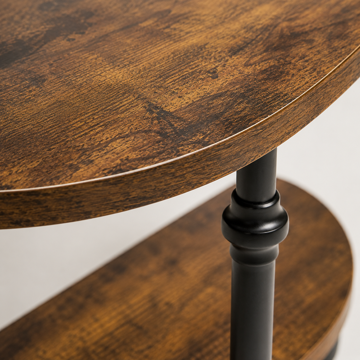 Table Basse Ovale Valdora™ | Double Plateau & Effet Bois Rustique