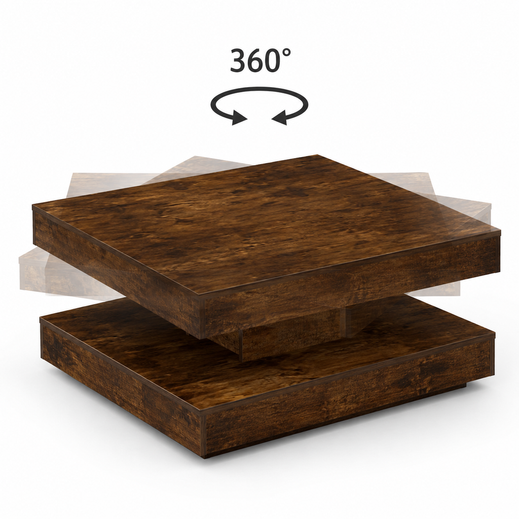 Table Basse Rotative Orvella™ | Finition Chêne Fumé & Plateau Pivotant à 360°