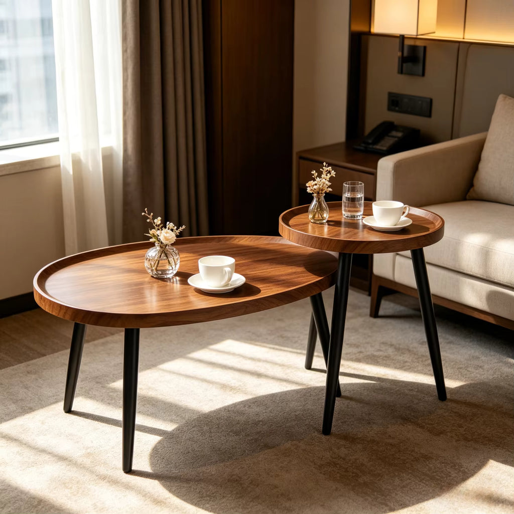 Tables Basses Gigognes Norevia™ | Effet Noyer et Structure Noir