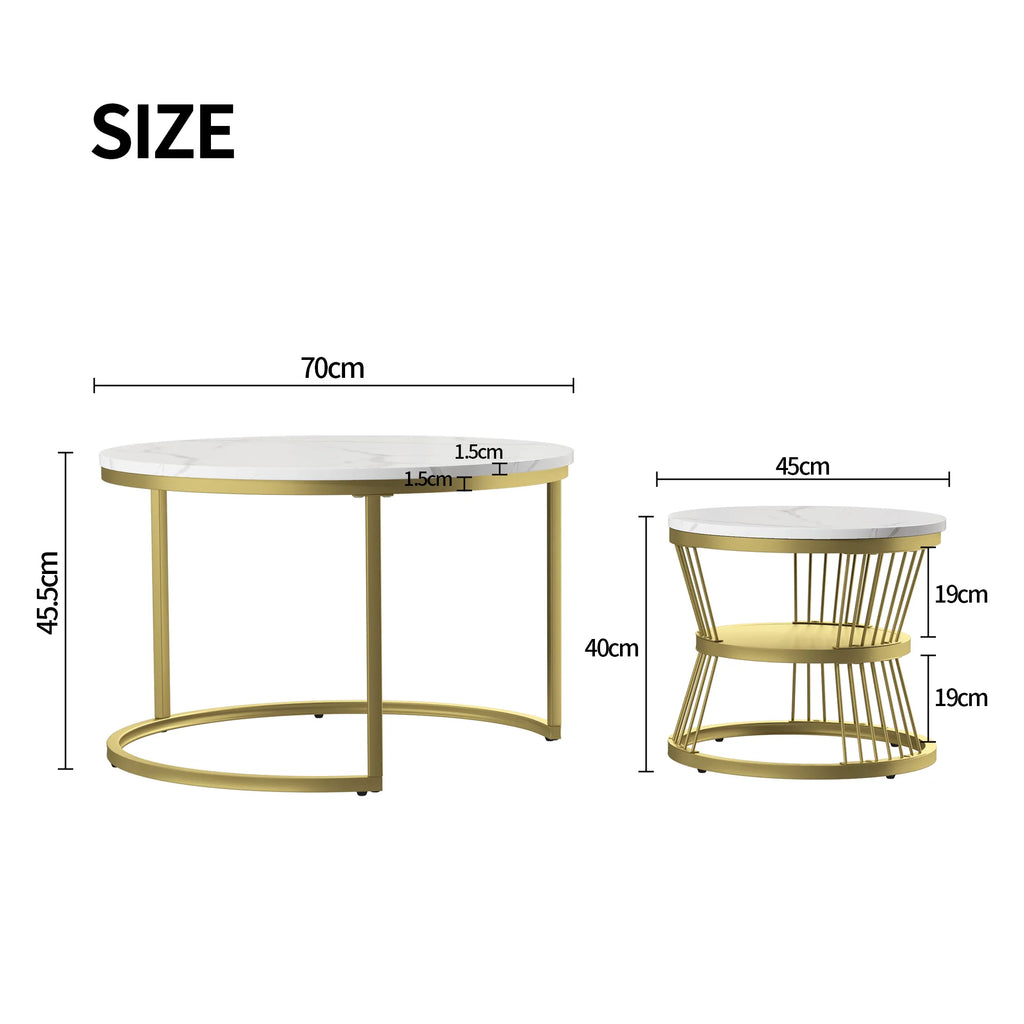 Table Basse Gigogne Velmora™ | Effet Marbre Élégant & Structure Métal Doré