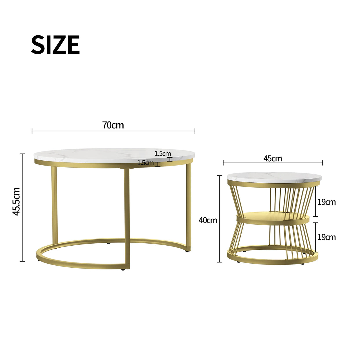 Table Basse Gigogne Velmora™ | Effet Marbre Élégant & Structure Métal Doré