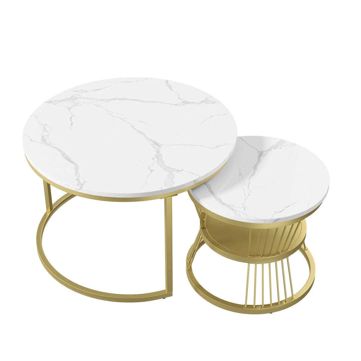 Table Basse Gigogne Velmora™ | Effet Marbre Élégant & Structure Métal Doré