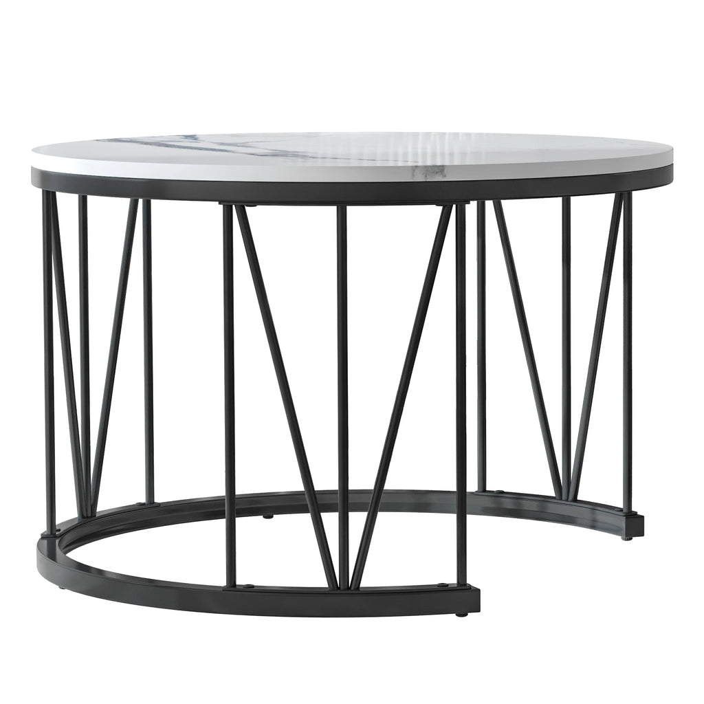 Table Basse Gigogne Marvella™ | Effet Marbre Blanc & Structure Noire