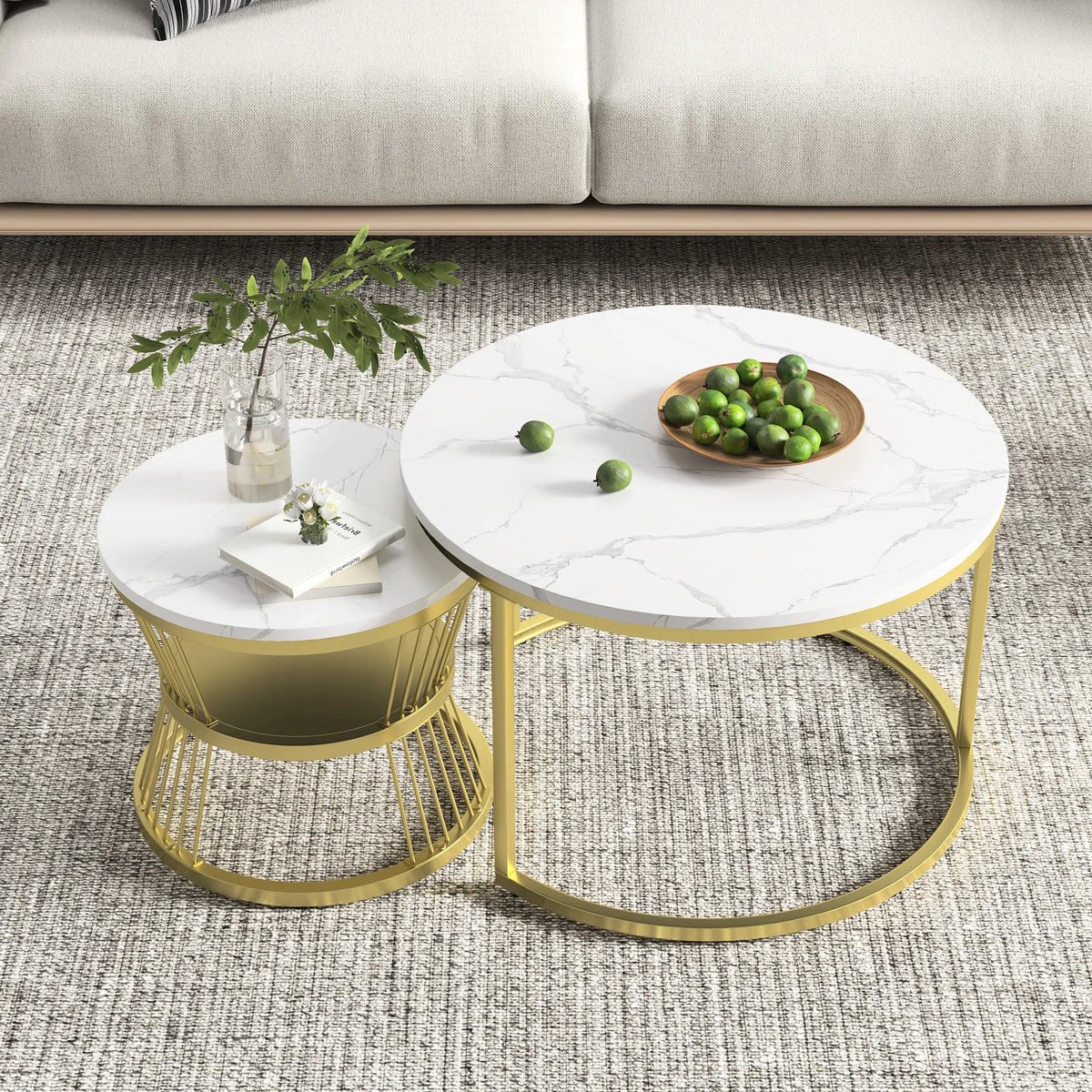 Table Basse Gigogne Velmora™ | Effet Marbre Élégant & Structure Métal Doré
