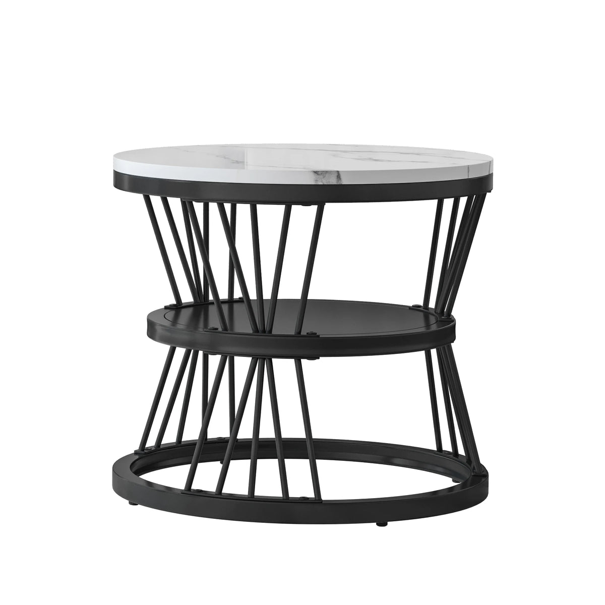 Table Basse Gigogne Marvella™ | Effet Marbre Blanc & Structure Noire