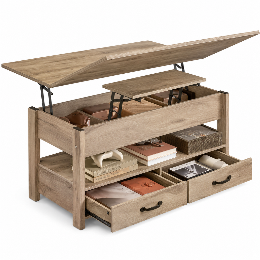 Table Basse Relevable Novea™ | Effet Bois Rustique