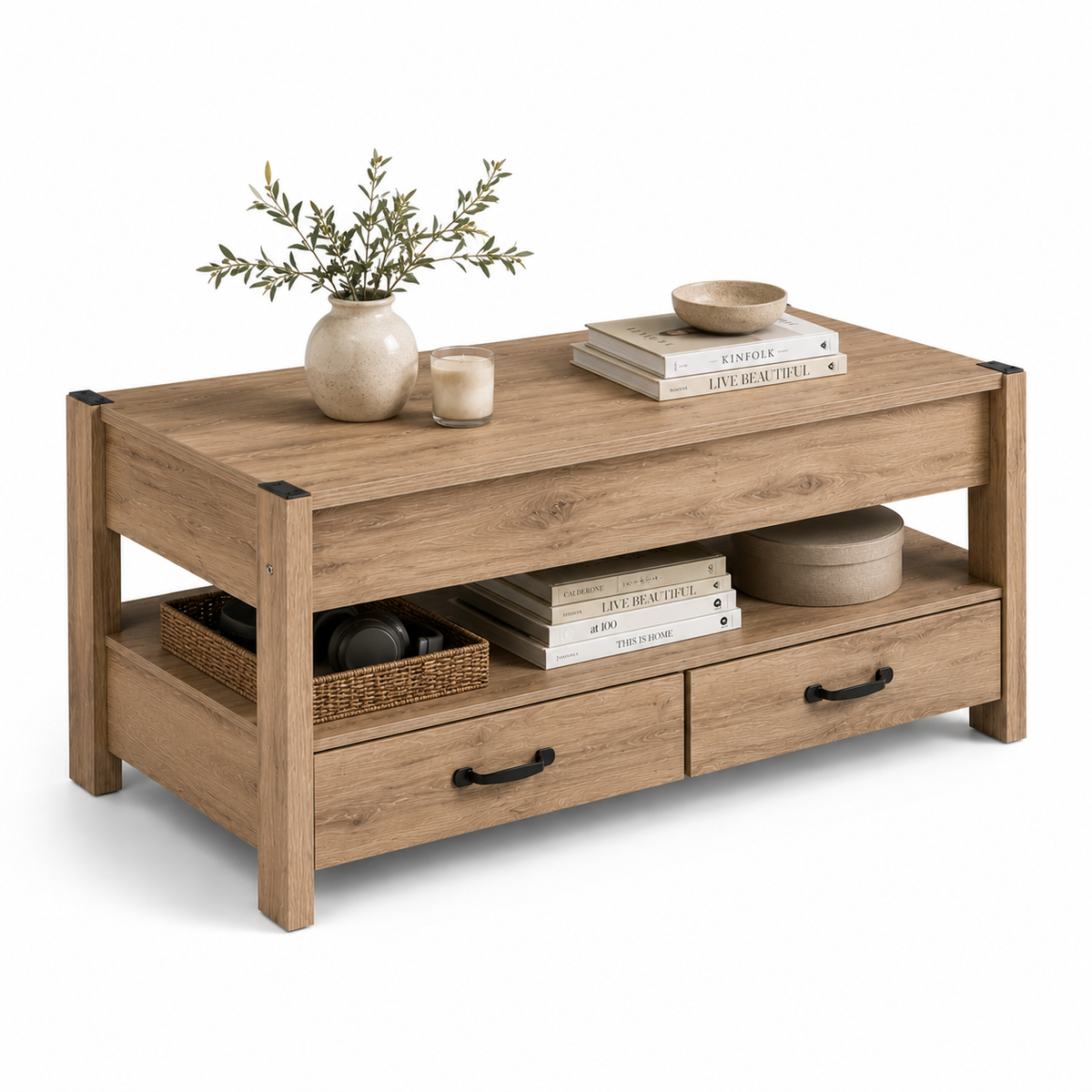 Table Basse Relevable Novea™ | Effet Bois Rustique