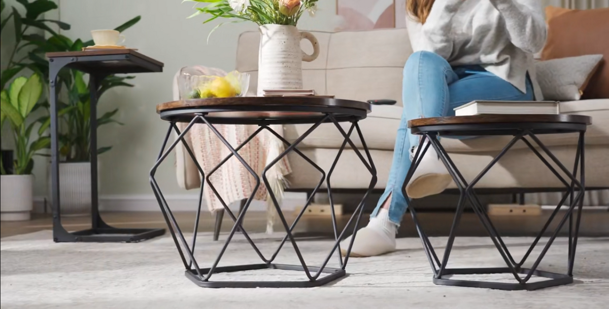 Table Basse Gigogne Loftéria™ | Effet Bois Rustique & Structure Métal Noir