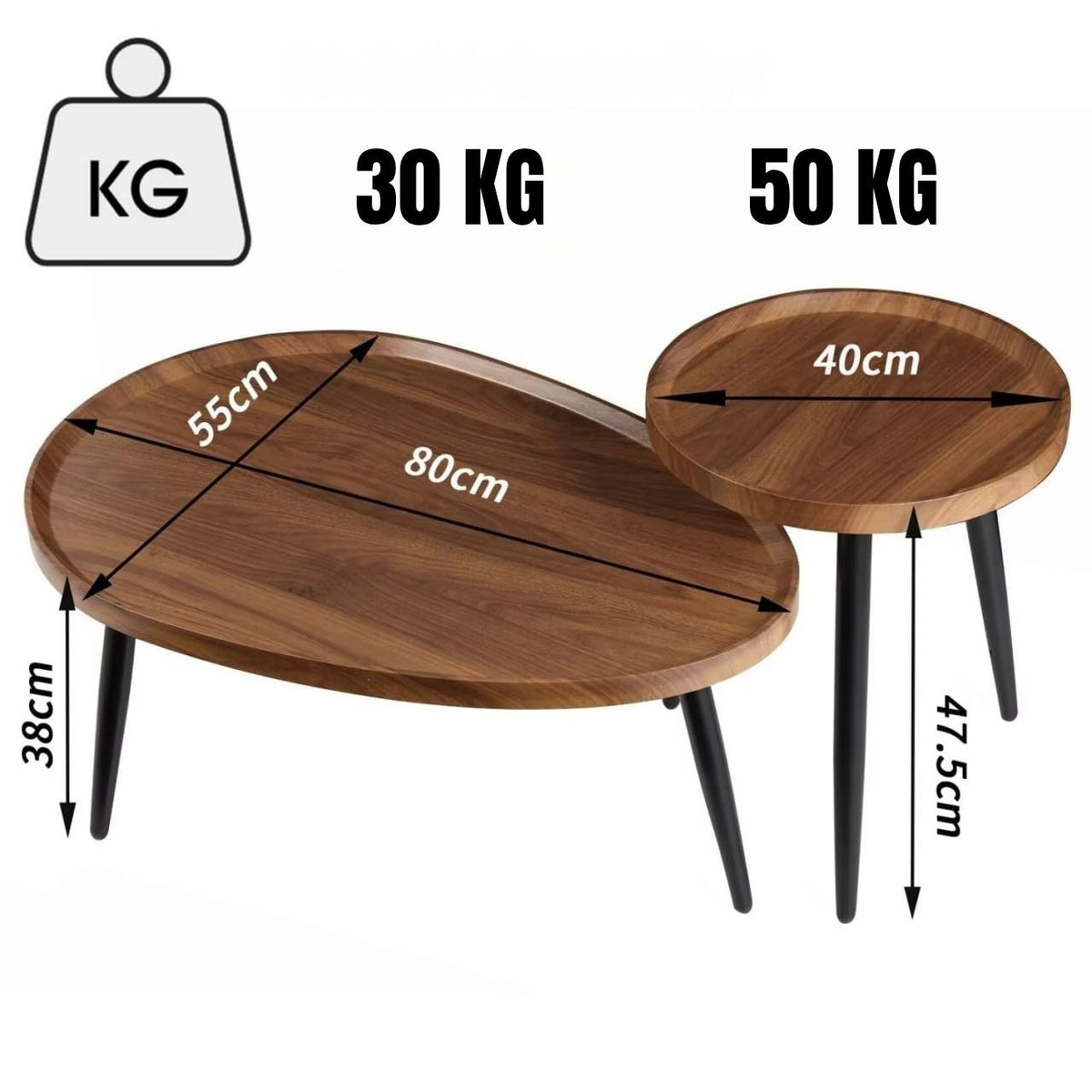 Tables Basses Gigognes Norevia™ | Effet Noyer et Structure Noir